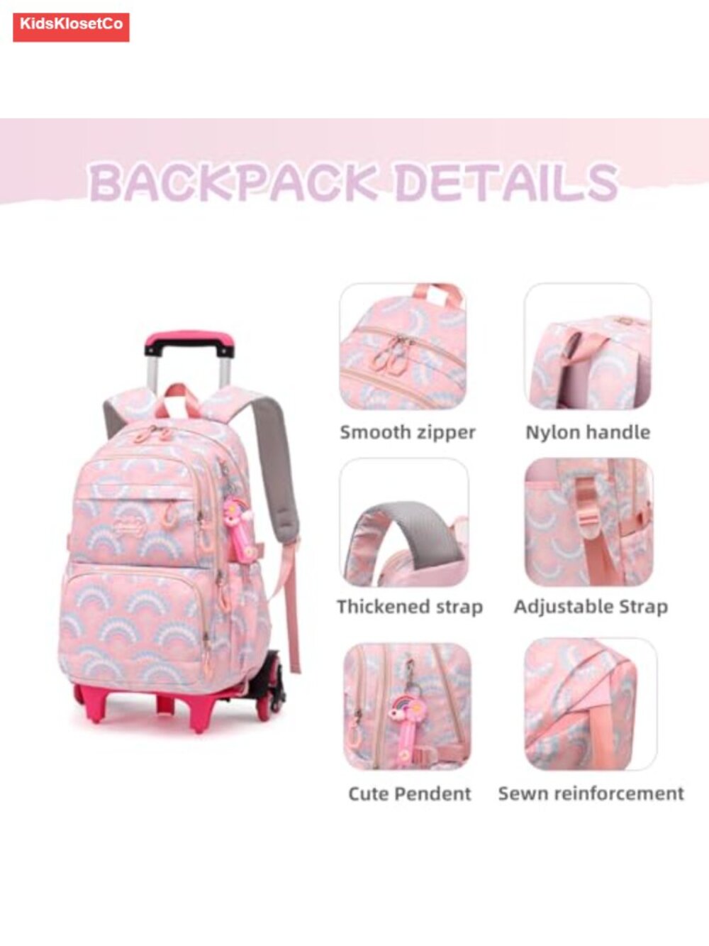 3-Piece Rolling Backpack Set with Lunch Bag and Pencil Case for Kids, Wheeled - Picture 2 of 5